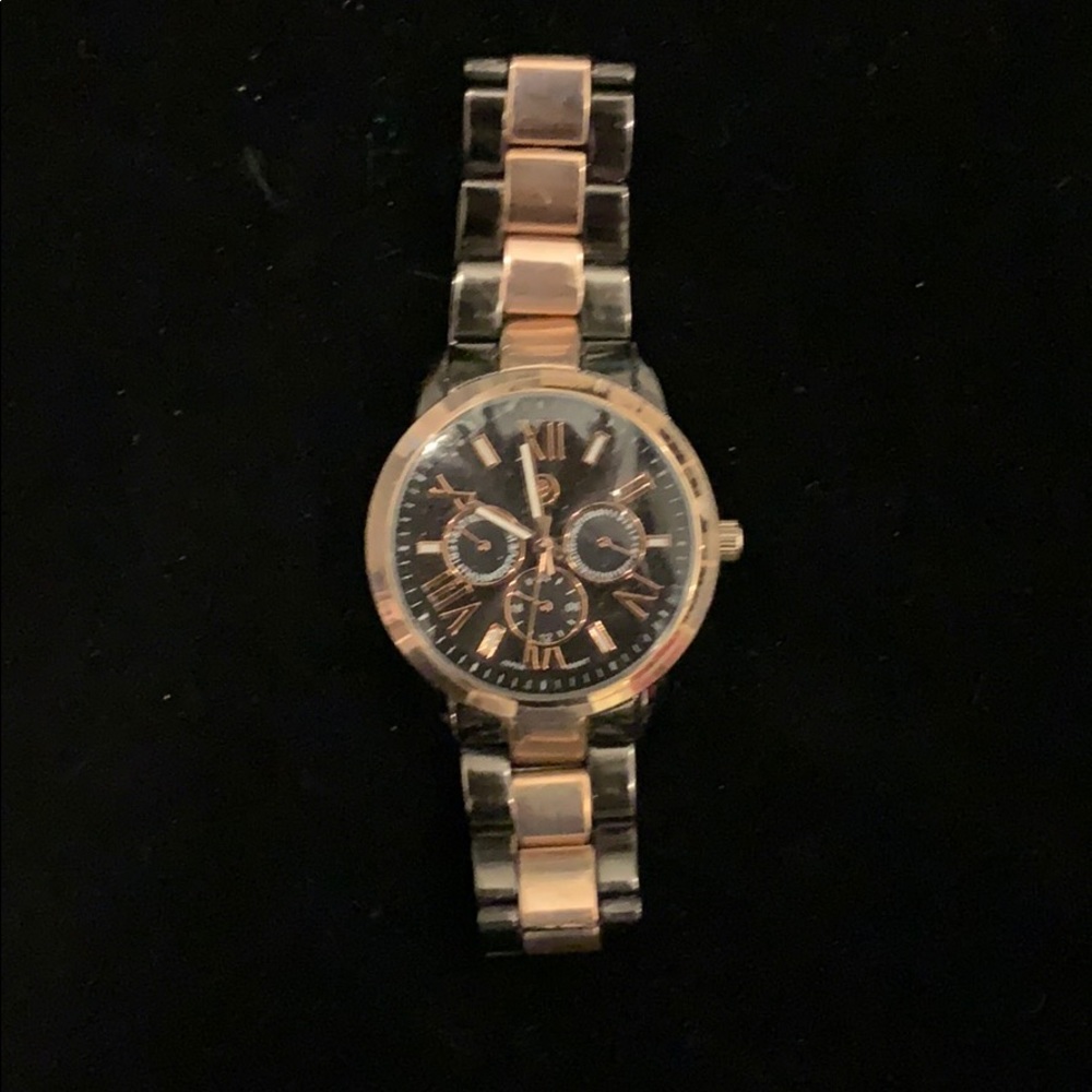 Rose gold and gun metal watch